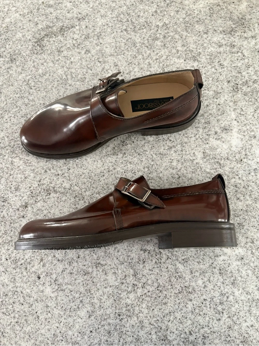 Brass boot Italy men’s monk strap dress shoe burnished brown leather men’s 10